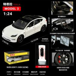DIECAST Tesla Model 3 (replica) White 2021 cu led-uri si sunete, scala 1/241/43 (24229)