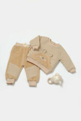 BabyCosy Set bluza cu buzunar si pantaloni Ursulet, Winter muselin, 100% bumbac dublat - Apricot, BabyCosy (BC-CSYM7032)