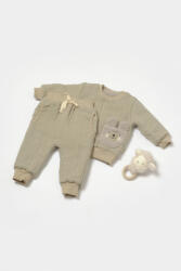 BabyCosy Set bluza dublata si pantaloni Ursulet, Winter muselin, 100% bumbac - Verde, BabyCosy (BC-CSYM7028)