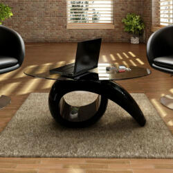 vidaXL magasfényű fekete dohányzóasztal ovális üveglappal (240432)