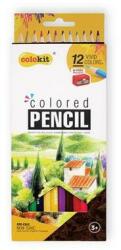 COLOKIT Színes ceruza készlet, hatszögletű, hegyezővel, COLOKIT, 12 különböző szín