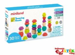 Miniland Kavicsos toronyépítő, egyensúlyozó játék, 30 db-os Miniland ECO fa készségfejlesztő játék