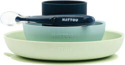 Nattou 4 részes csúszásmentes szilikon étkészlet pohárral, zöld-kék