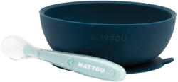 Nattou 2 részes csúszásmentes szilikon étkészlet mélytányérral, kék