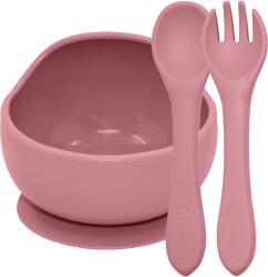 Petite&Mars TAKE&MATCH Szilikon 2 részes étkészlet, tál+evőeszközök, rózsaszín