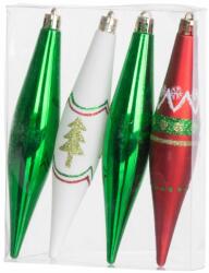 MagicHome MagicHome karácsonyi dísz, 4 db, piros-zöld, dekorációval, karácsonyfára, 3 x 15 cm (ST8091502)