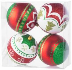 MagicHome MagicHome karácsonyi gömbök, 4 db, piros-zöld, díszítéssel, karácsonyfára, 10 cm (ST8091051)
