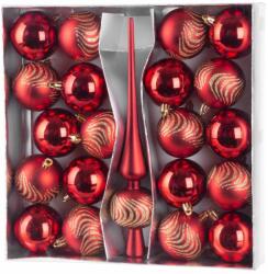 MagicHome MagicHome karácsonyi gömbök, készlet, 21 db, 6 cm, piros, csúcs, karácsonyfára (ST8091056)