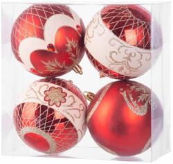 MagicHome MagicHome karácsonyi gömbök, 4 db, piros, díszítéssel, karácsonyfára, 10 cm (ST8091054)