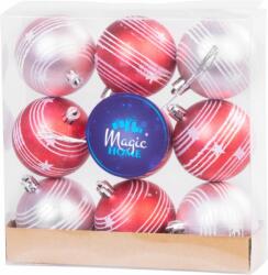 MagicHome MagicHome karácsonyi gömbök, 9 db, piros-rózsaszín, matt, dekorációval, karácsonyfára, 6 cm (ST8091510)