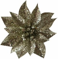 MagicHome MagicHome GlitterPoinsettia karácsonyi virág, csíptetővel, pezsgőszínű, virágméret: 9 cm, virághossz (ST8090761)
