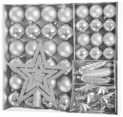 MagicHome MagicHome karácsonyi gömbök, készlet, 50 db, 4-5 cm, ezüst, csillag, füzér, toboz, karácsonyfára (ST8091509)