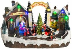 MagicHome MagicHome karácsonyi dekoráció, Falu, 15 LED, színes, dallamokkal, 3x AA, belső, 33, 5 x 18 x 20 cm (ST8091004)