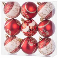 MagicHome MagicHome karácsonyi gömbök, 9 db, piros, díszítéssel, karácsonyfára, 6 cm (ST8091053)