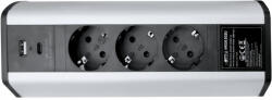 OMU system ARD20 3G2U asztalra rögzíthető elosztó 3x2+F schucko dugalj USB A+C töltő 2, 1A, ezüst, 25 (ARD20 3G2U)