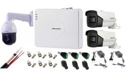 Hikvision Kit supraveghere Hikvision 3 camere 1 Speed Dome TurboHD 2MP IR100m zoom25X, 2 camere 5MP ir40m full accesorii (201901014510)