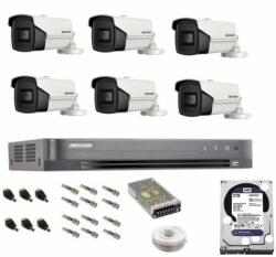Hikvision Sistem complet de supraveghere profesional Hikvision 6 camere IR60m, DVR 8 canale Turbo HD, inregistrare 4K, HDD 2 Tb, 100 m cablu CCTV, vizualizare pe telefon (2021563019240) - esell