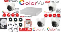 Hikvision Sistem supraveghere profesional Hikvision Color Vu 4 camere 5MP IR20m, DVR 4 canale, full accesorii si HDD (201901014764) - esell