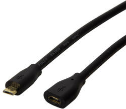 LogiLink USB 2.0 kábel, Micro-USB/M - Micro-USB/F, fekete, 3 m (CU0124)
