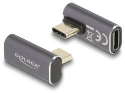 Delock USB Adapter 40 Gbps USB Type-C PD 3.0 100 W csatlakozódugóval - csatlakozóhüvellyel, elforgatott ívelt bal / jobb 8K 60 Hz fém (60048) - dstore