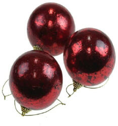 Karácsonyfa gömb, 7 cm, 3 db-os, antikolt piros