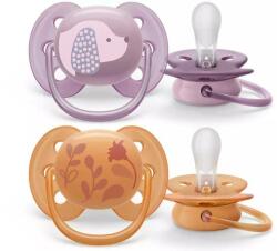 Philips Suzeta Philips-Avent Ultra Soft 6-18luni 2buc Silicon Ortodontica Fara BPA Portocaliu/Mov (SCF091/18)