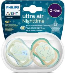 Philips Set 2 suzete Philips-Avent SCF376/18, ultra air NightTime 0-6 luni, Ortodontice, fara BPA, Fosforescent, Pasare/Stea (SCF376/18)