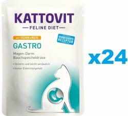 KATTOVIT Feline Diet Gastro hrana umeda dietetica pentru pisici cu afectiuni gastrointestinale, pui si orez 24 x 85 g