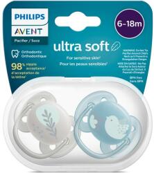 Philips Set 2 suzete Philips-Avent SCF091/15, ultra soft 6-18 luni, Ortodontice, fara BPA, Frunza/Pasare (SCF091/15)