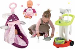 Smoby Set cărucior de înfăşat și păpuşă Natur Baby Nurse Smoby și cărucior de curățenie (SM220346-7) Papusa