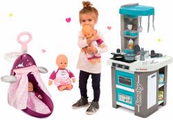 Smoby Set cărucior de înfăşat cu pătuț Natur Baby Nurse Smoby păpuşă 32 cm și bucătărie Tefal Studio (SM220346-4) Papusa