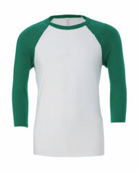 Bella Canvas Uniszex 3/4-es ujjú póló Bella Canvas Unisex 3/4 Sleeve Baseball T-Shirt L, Fehér/Kelly zöld