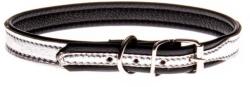 COBBY'S PET Valódi bőr nyakörv, magasfényű ezüst színű, fekete csiszolt bőrrel bélelve 15mm/35cm