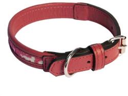 COBBY'S PET Valódi bőr nyakörv bordó, fehér piros textil díszítéssel 50cm/20mm - cobbyspet