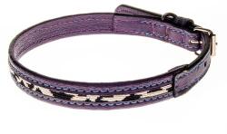 COBBY'S PET Nyakörv valódi bőrből, lila, színes kockás textillel díszített 15mm/55cm - cobbyspet