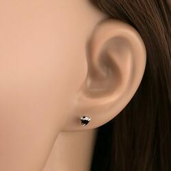 Ekszer Eshop 925 ezüst fülbevaló, fekete cirkónia szív, 4 mm, stekkerek