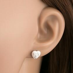 Ekszer Eshop 925 ezüst fülbevaló, csillogó szív kidomborodó felülettel