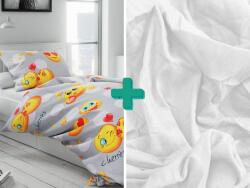  2x Lenjerie de pat din microfibra EMOJI gri + cearsaf jersey 180x200 cm alb Lenjerie de pat