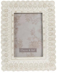 Clayre & Eef Antik fehér virágos képkeret 16x2x21/10x15cm