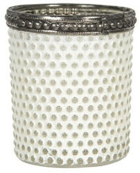 Clayre & Eef Mécsestartó fehérített üveg, pöttyös, 5x6cm