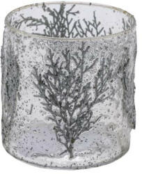 Gehlmann Ezüstös üveg gyertyatartó ágakkal, 10x10x10, 5cm