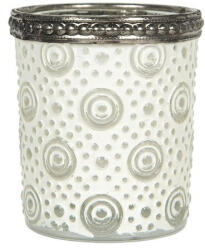 Clayre & Eef Mécsestartó fehérített üveg körkörös mintával, 5x6cm