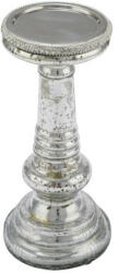 Gehlmann Ezüstös üveg gyertyatartó gyöngyökkel, 10, 5x10, 5x24cm