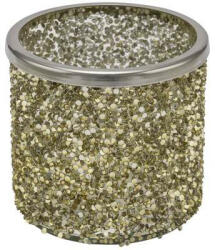 Gehlmann Üveg gyertyatartó, arany glitteres, 11x11x10cm