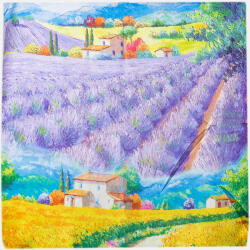 Shopika Esarfa patrata cu o singura fata imprimata cu model inspirat a unui tablou cu gradina de lavanda