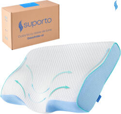 Suporto Perna de dormit Suporto Aura anatomica si ortopedica cu suport cervical, Din spuma cu memorie, Albastra