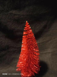 Dekor műfenyő - piros glitteres 17 cm