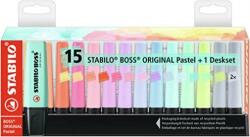 STABILO Set Textmarkere Stabilo Boss Original, culori asortate pastel cu suport de birou, 15 buc/set (SW7015-02)
