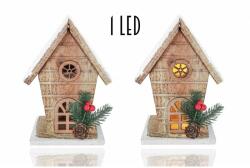 Yala Design Karácsonyi barna kisház dekoráció 1 LED-es 19 cm (421411)
