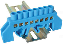 Tracon Szigetelt földelősín (N/PE), kék 230/400V, 63A, 6×9mm, 8P, IP20 NPE-B6-8 (-B6-8)
